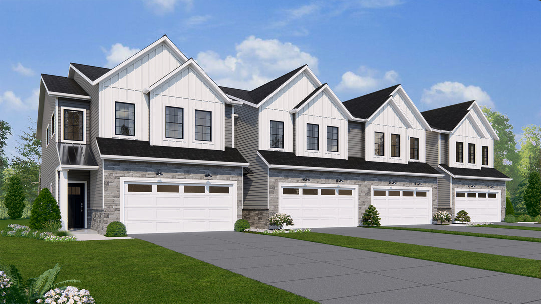 Exterior image at an angle, of Signature Townhome building at Sunrise Subdivision in Pardeeville, Wisconsin.